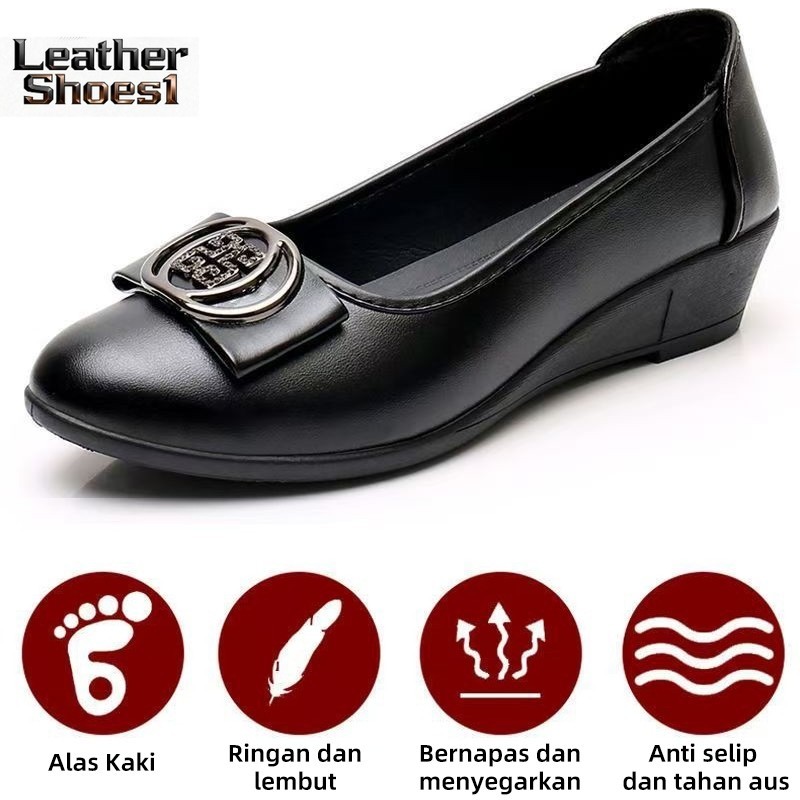 Sepatu Wedges Wanita Sepatu Kerja Hitam Slip On Jelly Wedges Wanita