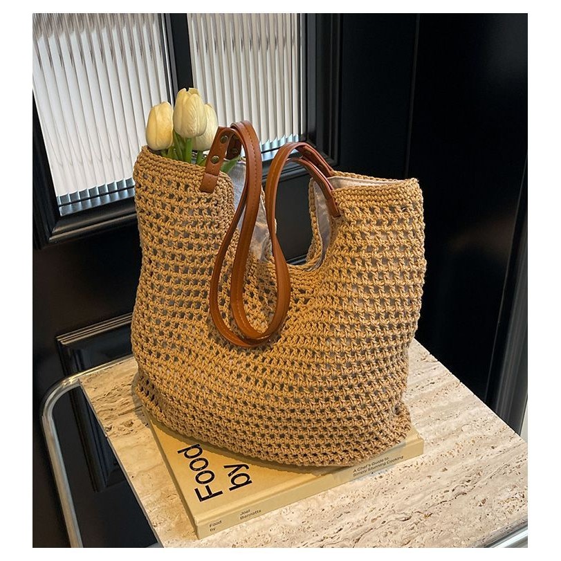​Tas Wanita Besar, Tas Pantai Rajut Tangan Big Size, Tas Selempang Wanita, Tote Bag Kerja, Tas Serba