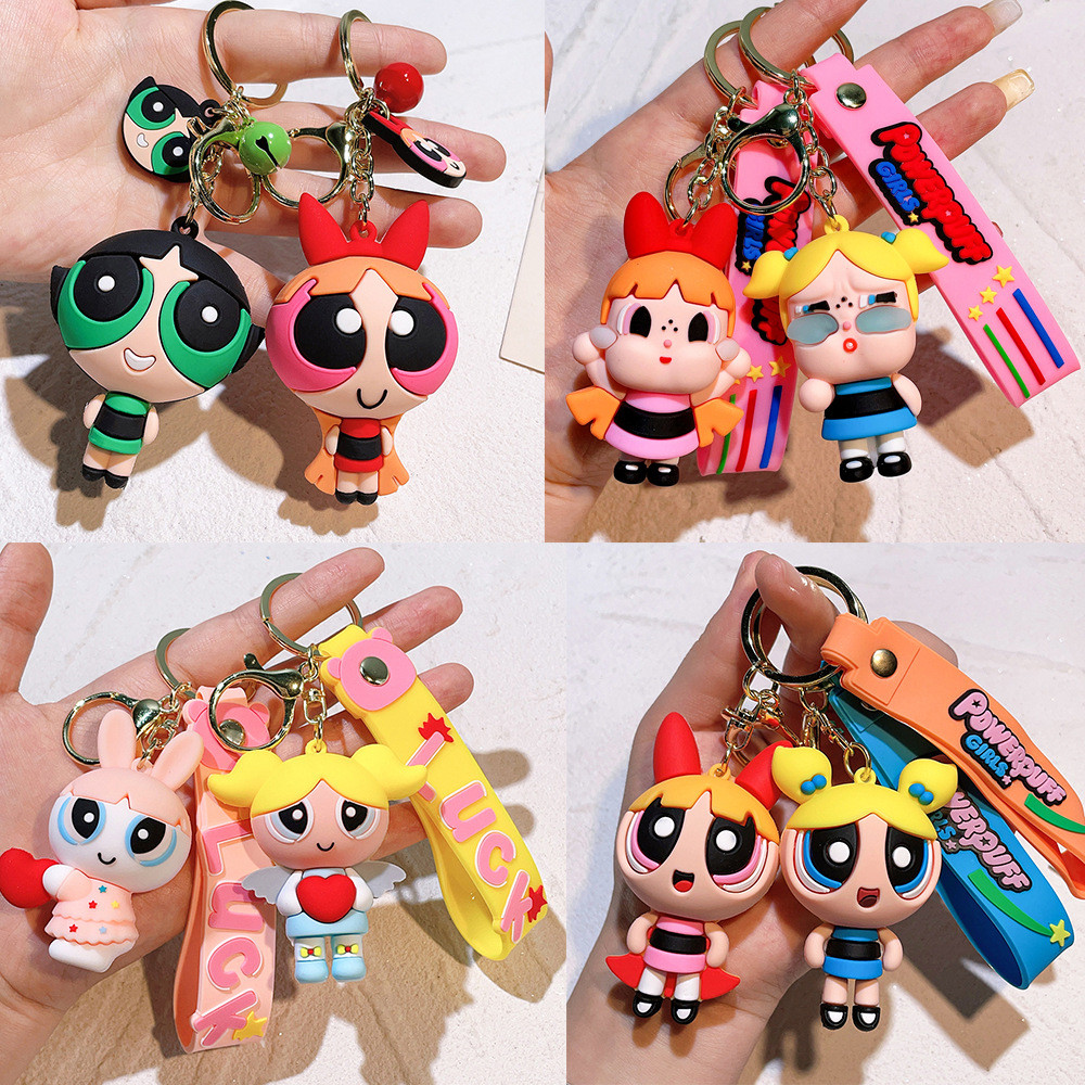 MINISO Powerpuff Girls Creative Keychain for Women Men Fans Righteous Cartoon Doll Bag Pendant Keyri