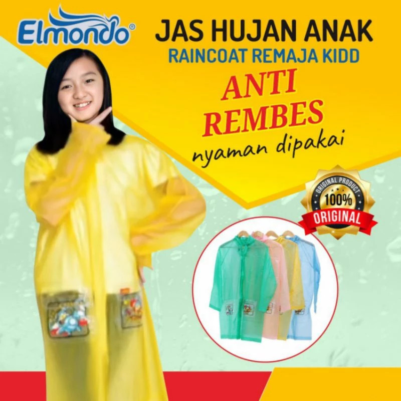 Jas Hujan Anak Remaja Ponco Terusan / Jas Hujan Elmondo Kid RC502 / Jas Hujan Anak Warna Warni