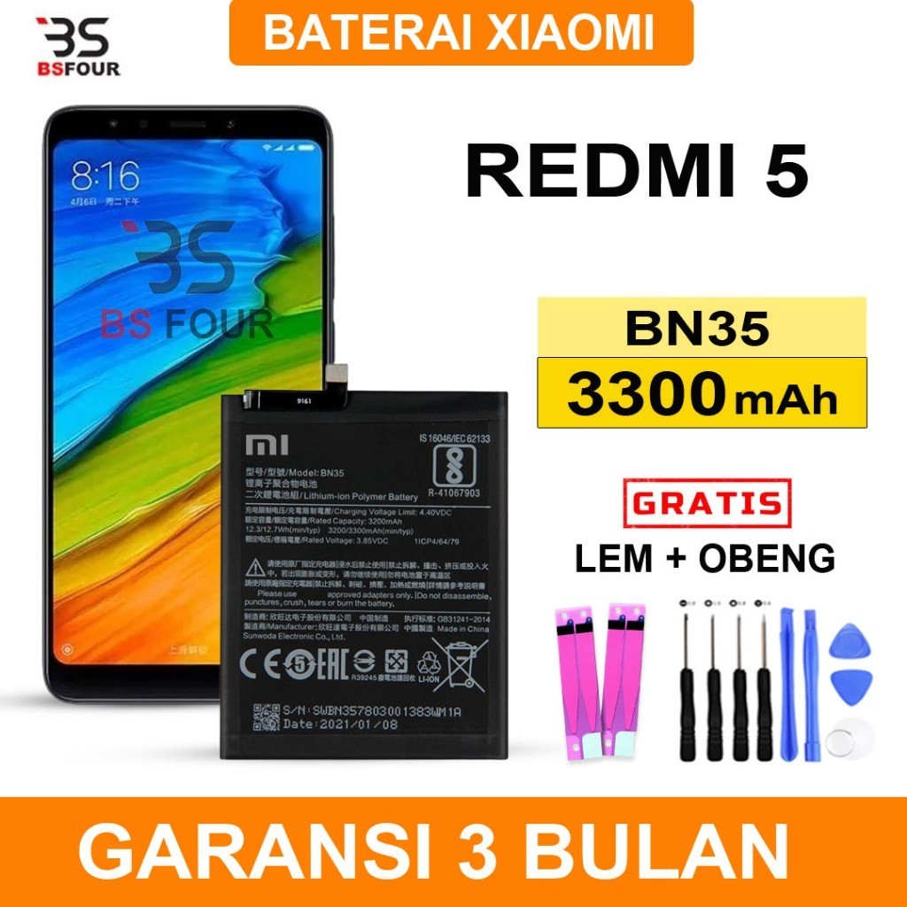 BATERAI BATRE XIAOMI REDMI 5 / BN35 ORIGINAL ((FREE OBENG+LEM))