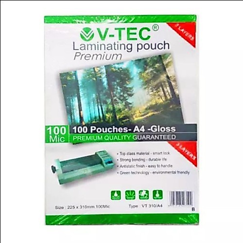 Plastik Laminating V-tec A4 Isi 100 Lembar Tebal 100 Mic