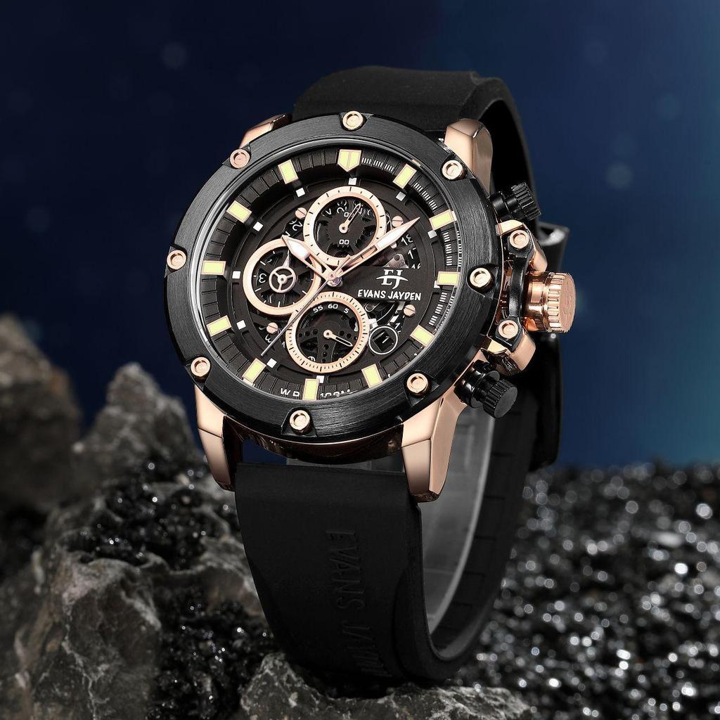 Evans Jayden Jam Tangan Pria 9570 Rubber Silicon Chronograph Kaca Sapphire Water Resistant 10 ATM [T