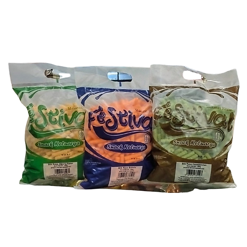 FESTIVAL STICK RASA BALADO/JAGUNG/COCOPANDAN/FESTIVAL SNACK BALS COKLAT/PACK 200GR