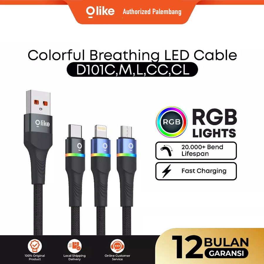 Olike Kabel Data Fast Charging LED Usb Micro Type C Lightning Type C to C D101 Series D101M | D101L 
