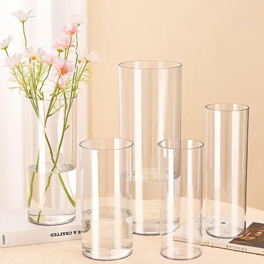 Hydroponic Plants Acrylic Cylinder Vase Shatterproof Candles Transparent Flower Vase Fresh Flowers D