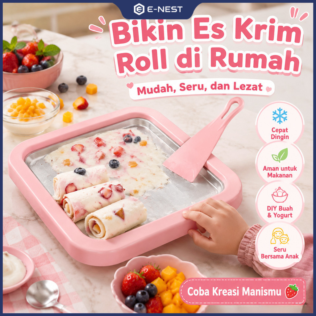 Mesin Es Krim Gulung Mini Tanpa Listrik Food Grade Alat Pembuat Ice Roll Yogurt Goreng Beku Portabel