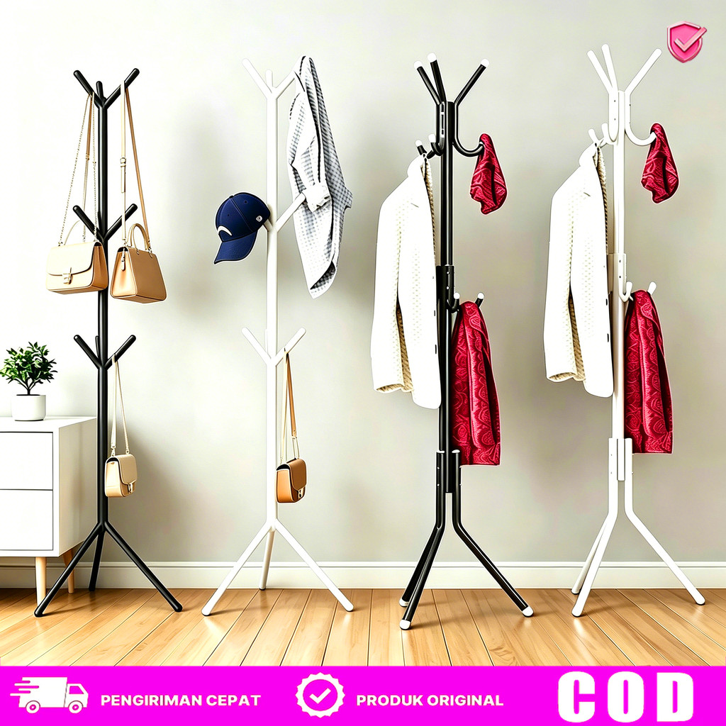 Bisa COD Gantungan Baju Berdiri 170cm 9 Hook Desain Pohon Minimalis Serbaguna Tas Topi Hemat Ruang K
