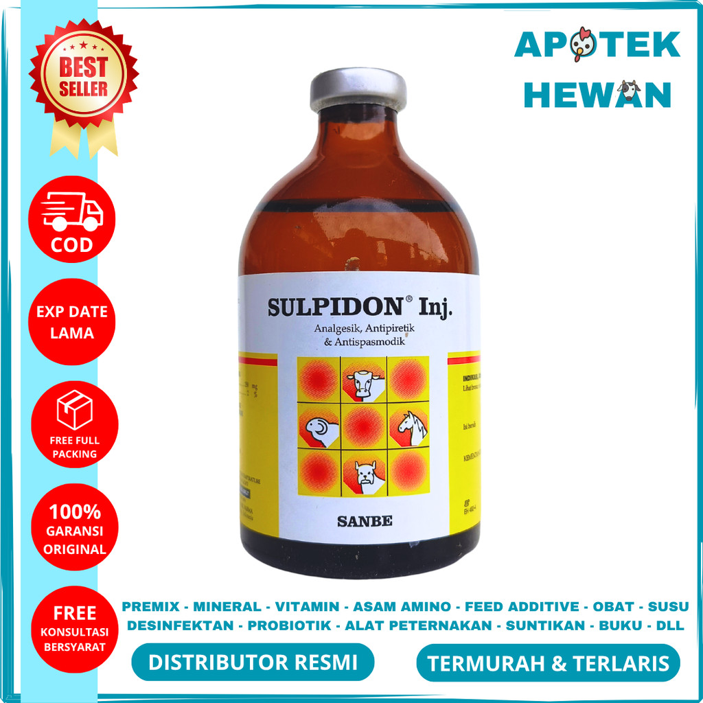 SULPIDON Injeksi 100mL - Obat Nyeri Analgesik Demam Antipiretik & Kejang Otot Antispasmodik Sapi Kam