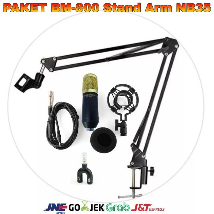 Paket Mic Condenser BM 800 Full Aksessoris Arm Stand Mic Splitter - Hitam GOLD