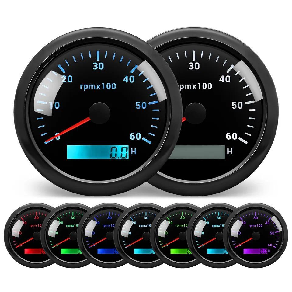 ZMFJH 3000~8000RPM 85MM Tachometer with Hourmeter 7 Color Light for 4-12 Cylinder Marine Boat Yacht 