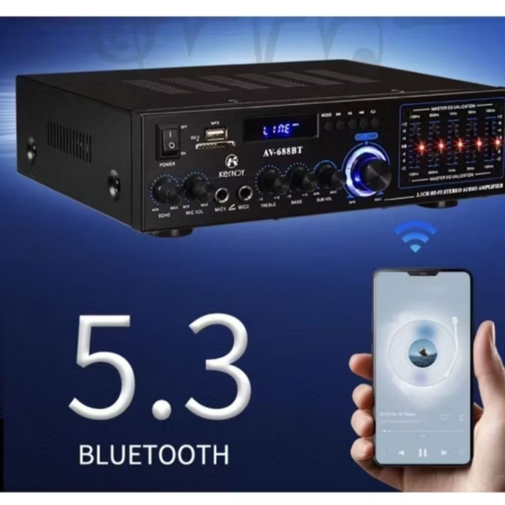 KERNDY Amplifier AV-688BT Bluetooth 5.3 Audio EQ Channel 2.1 Full Bass SUBWOOFER Amplifier Home Thea