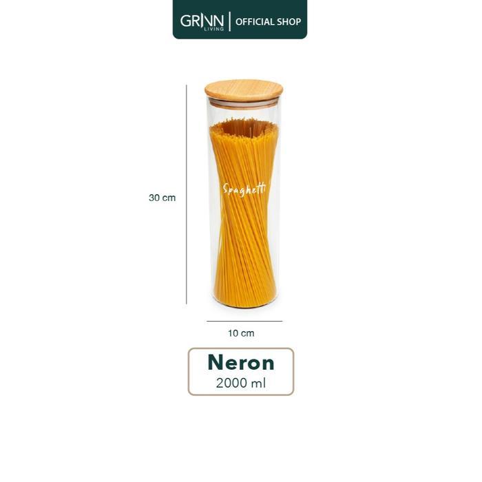 (COD) GRINN LIVING Neron Jar / Toples Kaca Tutup Kayu / Bambu untuk Tempat Spaghetti / Pasta / Beras