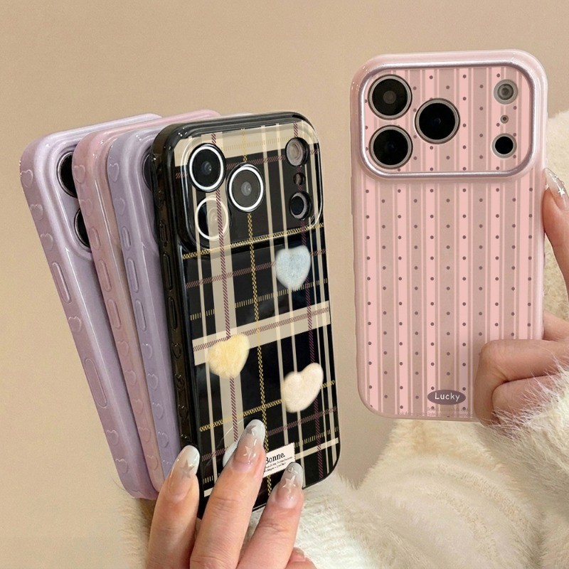 Kotak-kotak Case HP Untuk IPhone 11 13 14 12Pro 15 16 Promax 17 Lembut Bentuk Hati Sisi Minimalis Me