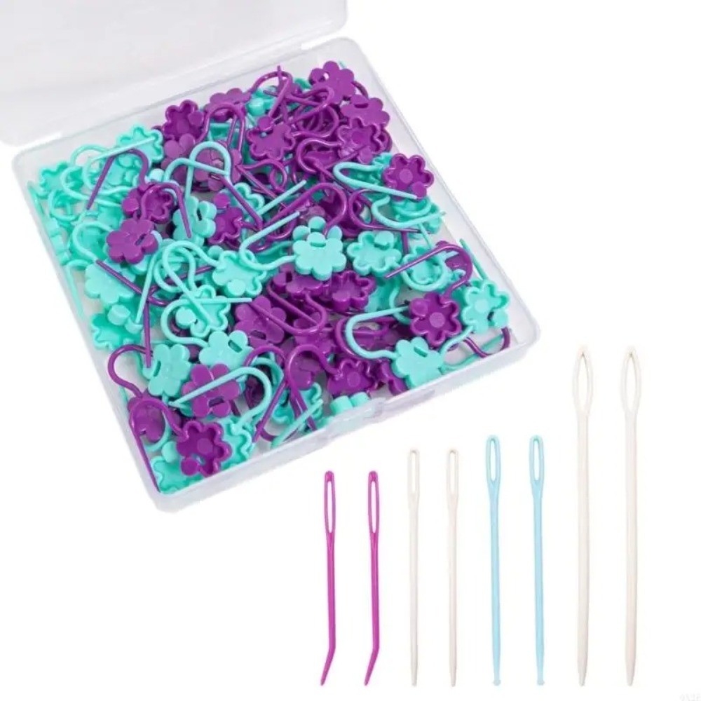 

100Pcs DIY Craft Marker Tools Flower Locking Stitching Marker Clip Locking Ring Colorful Big Eye Sewing Needle Metal