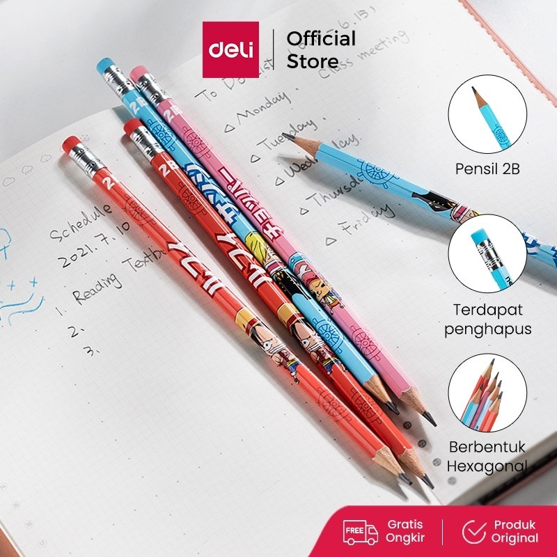 

Deli One Piece Pensil Kayu Grafit 2B Lucu Kartun One Piece Free Penghapus 12 Pcs / Box EC021-2B