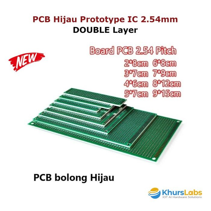 Jg87 PCB Hijau Prototype Titik IC 2.54mm Lubang Bolong Double Layer - IC 5X7CM