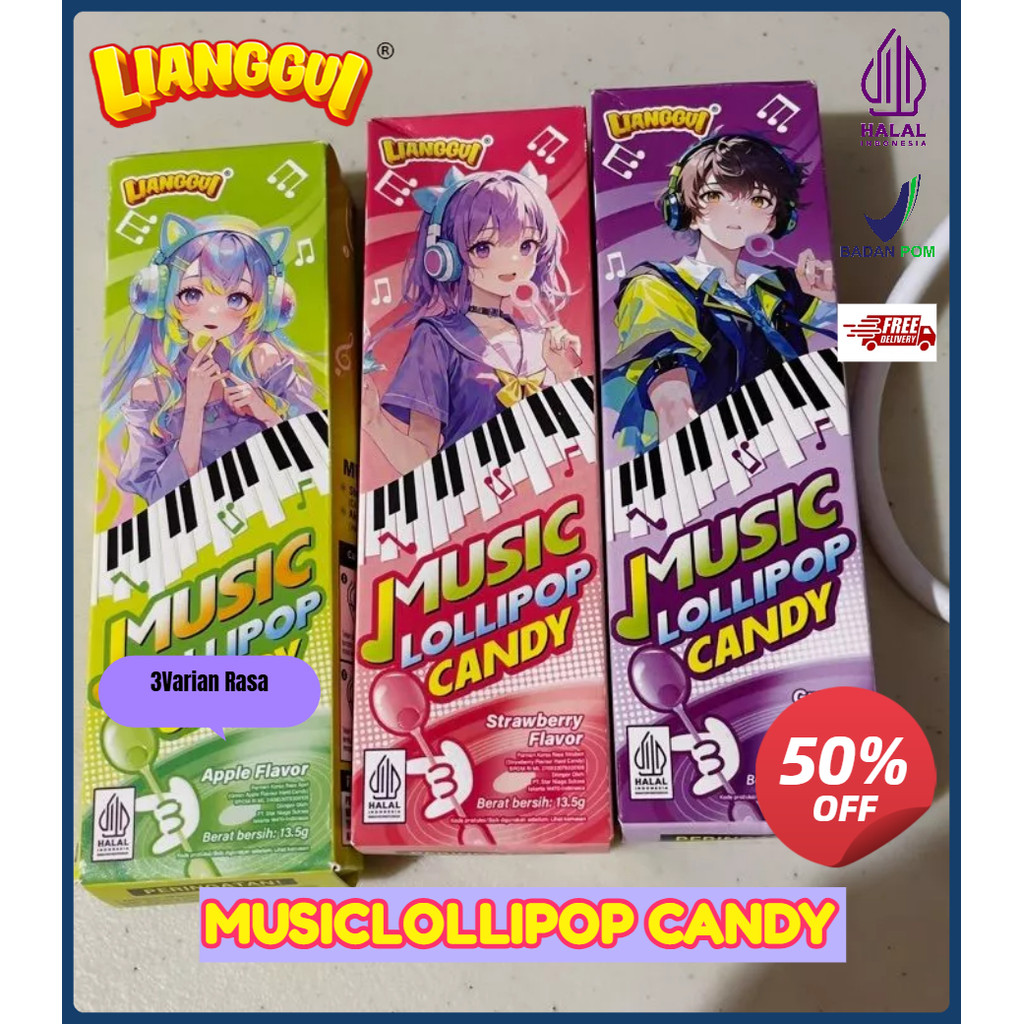 

[Penjual kualitas] Halal Lianggui - Permen Lolipop Musik 3 Rasa Apel Stroberi Anggur Halal Cemilan Viral Anak Kantor Murah-Hadiah anak