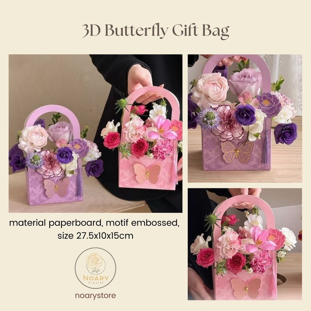 

3D BUTTERFLY GIFT BAG / KERANJANG BUKET BUNGA / AKSESORIS BUKET / FLORIST BAG SUPPLY / FLOWER BASKET / PLASTIC BAG