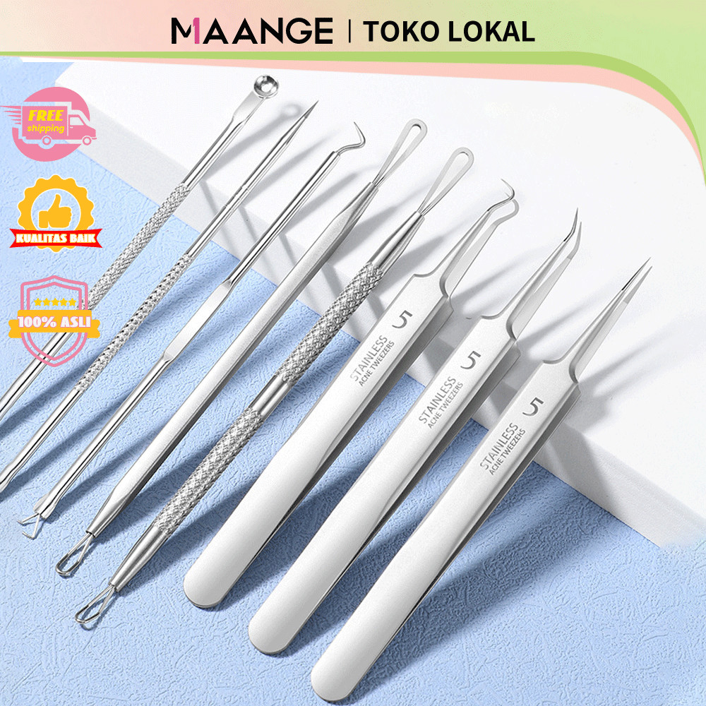 (BANTEN Ready Stock)MAANGE 7Pcs Stainless steel  Alat Pembersih Komedo Penghilang Jerawat Pinset Den