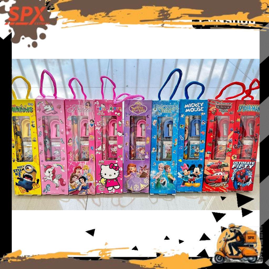 

TRENDY CUTE V!RAL 8010 Stationery Set Anak Kartun Lucu 5 in 1 | Pensil Rautan Penghapus Penggaris Kado Sekolah 8010 EVN