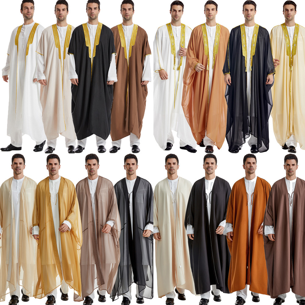Islam Men Jubba Thobe Kimono Cardigan Eid Ramadan Djellaba Muslim Dress Saudi Arabic Robe Dubai Abay