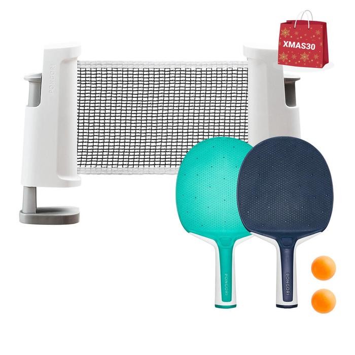 Decathlon  PONGORI Set Tenis Meja Net Gulung, 2 Bet dan 2 Bola - Putih/Abu - 8548107