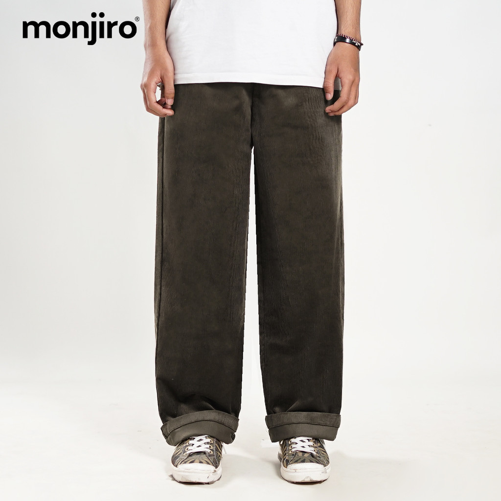Monjiro - Loscoarse - Long Pants Corduroy Green Loose Fit Pria - Celana Panjang Cowok Hijau