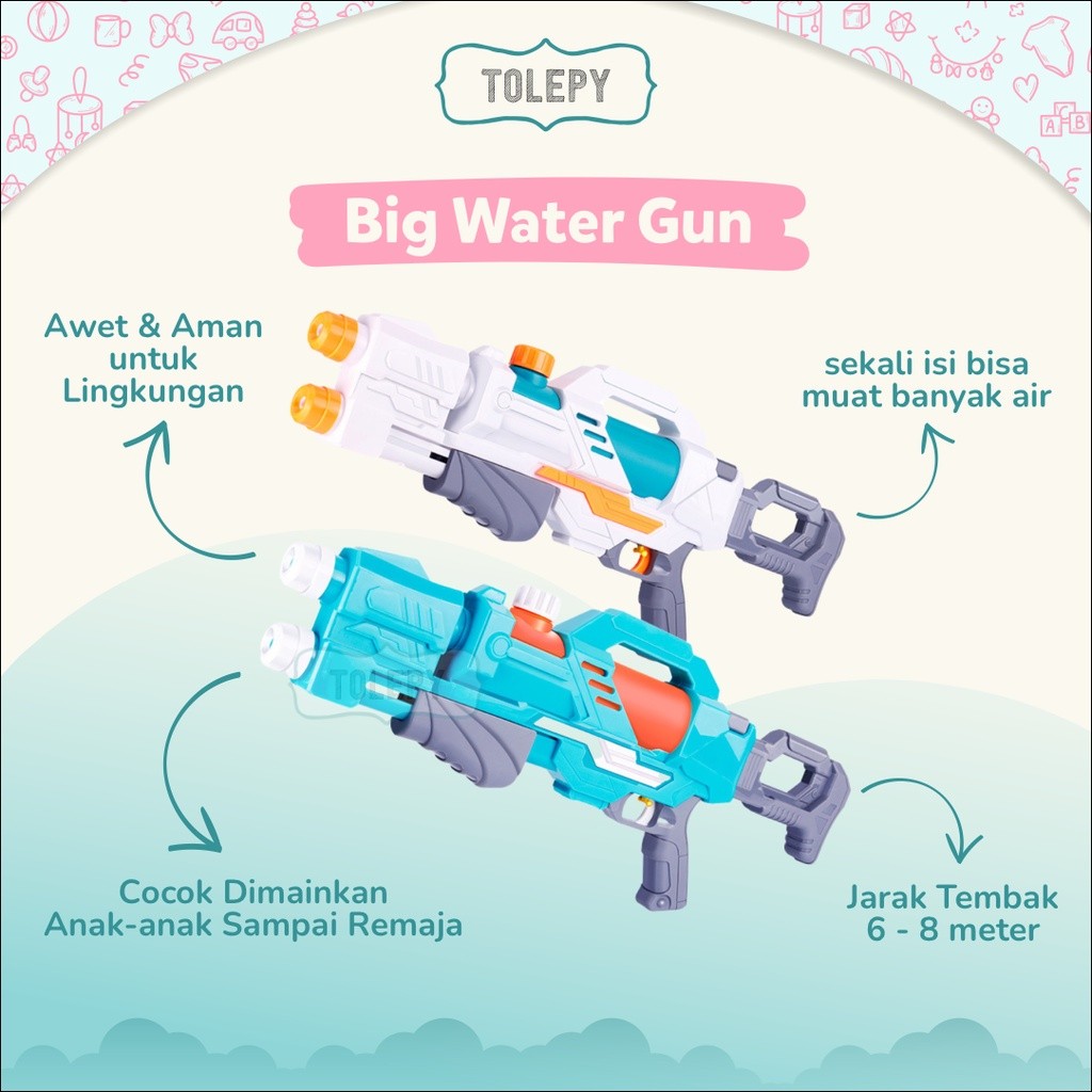 Mainan Pistol Air Semi Otomatis / Pistol Air Jumbo Kapasitas Besar / Mainan Pistol Anak Laras Panjan