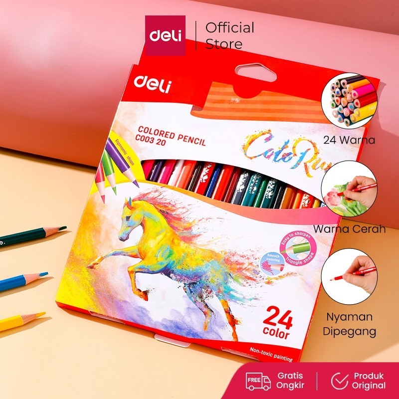 

Deli Pensil Warna 12/18/24/36 warna menghasilkan warna warni yang halus, tidak beracun EC00330