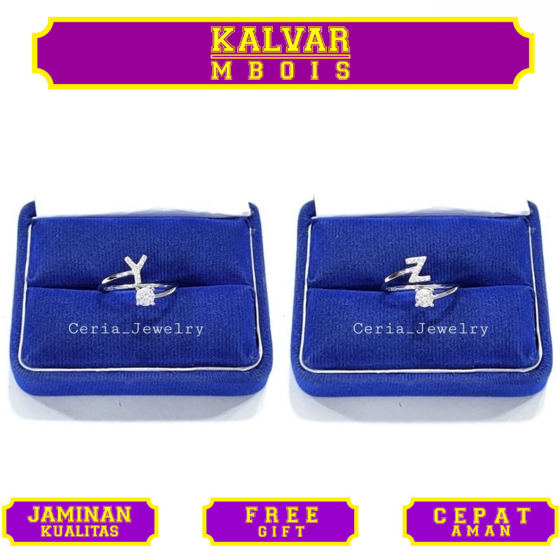 Cincin Perak Asli Silver Wanita 925 Lapis Emas Putih Asli Model Nagita, Cincin Huruf Alfabet Inisial