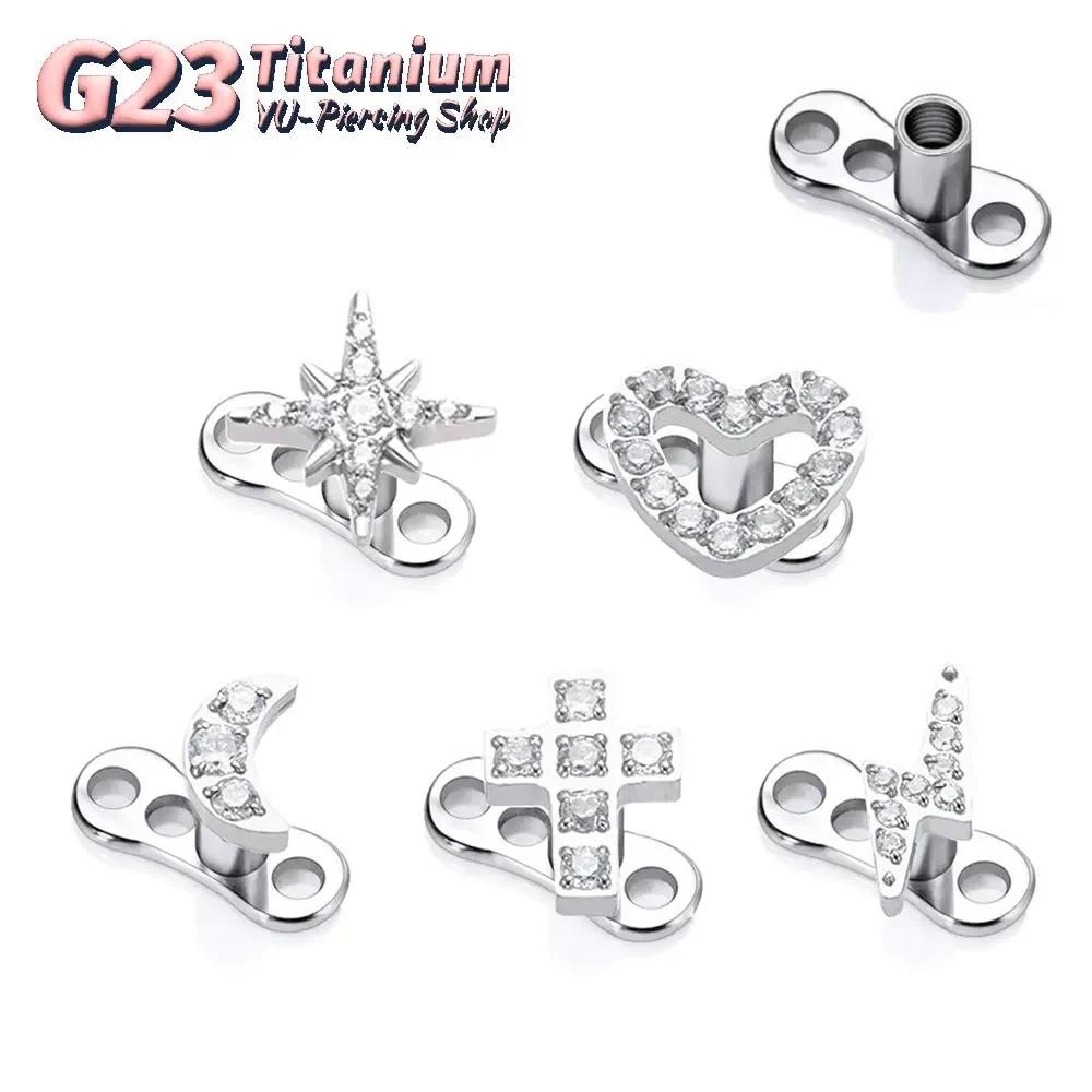 F136 Titanium Heart Dermal Anchor microdermal piercing Base Micro Dermal Piercings CZ Skin Diver Sur