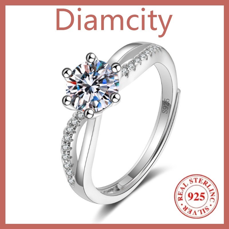 [Diamcity] Cincin Fashion Baru Elegan Sederhana Untuk Wanita Dengan Cincin Berlian Moissanite Enam C