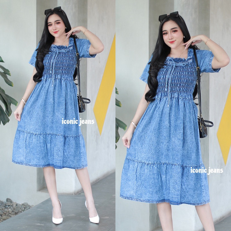 iconicjeans - Denim Dress Terbaru Daster Jeans Kerut Cantik Busui - iconic jeans