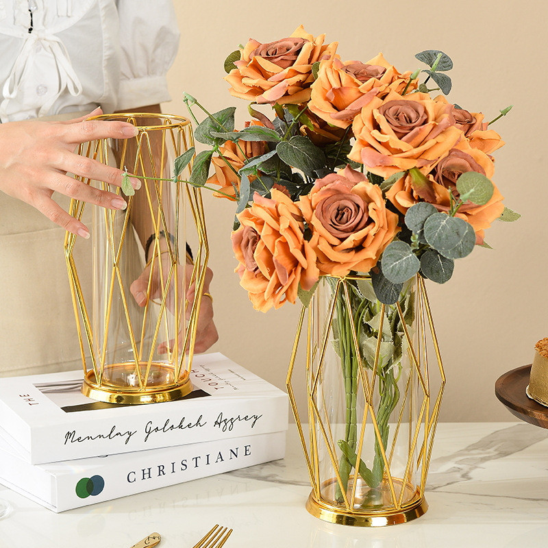 JAMIN MURAH Vas Kaca Aesthetic Dekorasi Meja Vas Besi Belah Ketupat Emas Ringan Dekorasi Vas Bunga V