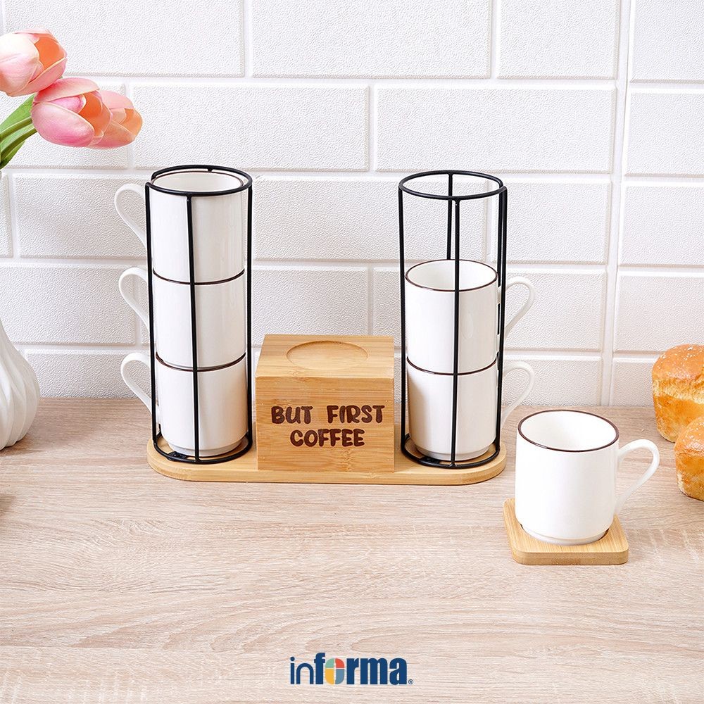 Informa Appetite Miya Cangkir Porcelain & Saucer Dengan Rak 200 ml Set 6 Pcs - Putih Tea Cup Coffee 