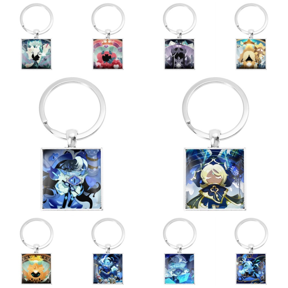 Game Cookie Run Kingdom Ancient Beast Cookie Shadow Milk Pure Vanilla Cookie Square Keychain Backpac