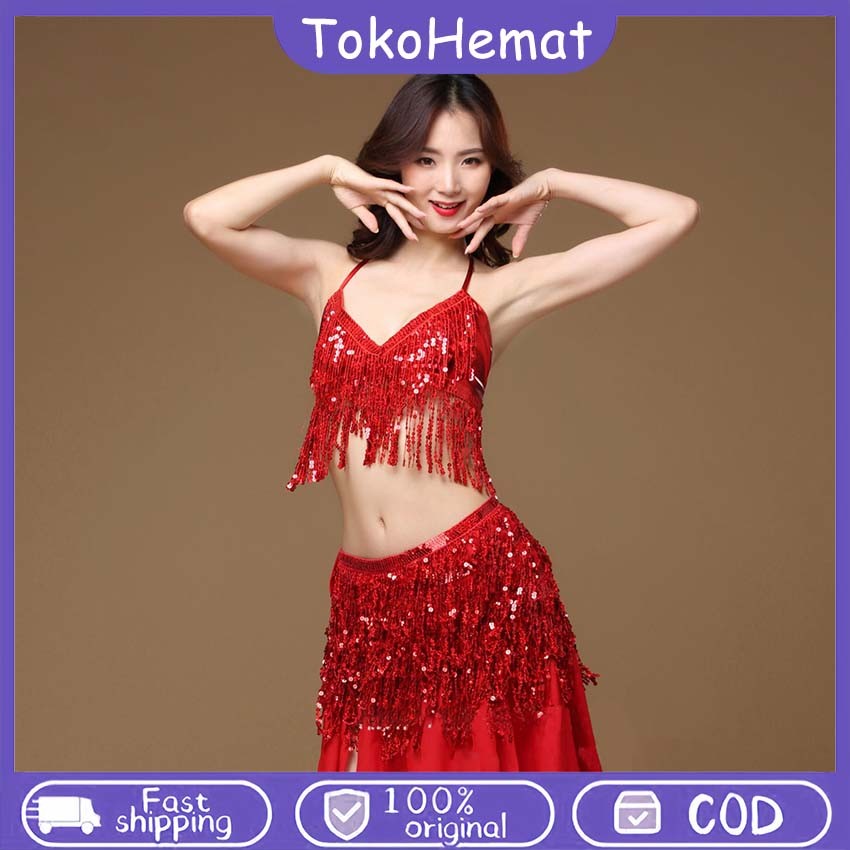 Belt Belly Dance Sequins Tassel Sabuk Belly Dance Ikat Pinggang Penari Latin Dance Dance Dress