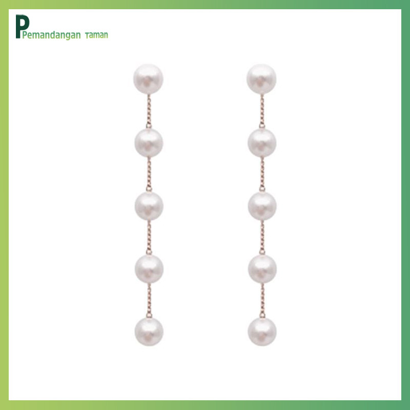 Anting mutiara wanita, mutiara imitasi, anting mutiara temperamen, anting rumbai rantai panjang