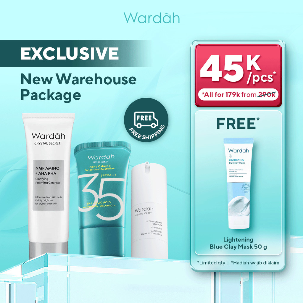 [EXCLUSIVE PACKAGE NEW WAREHOUSE FREE CLAY MASK] Wardah Paket Skincare - UV Shield Acne Calming Suns