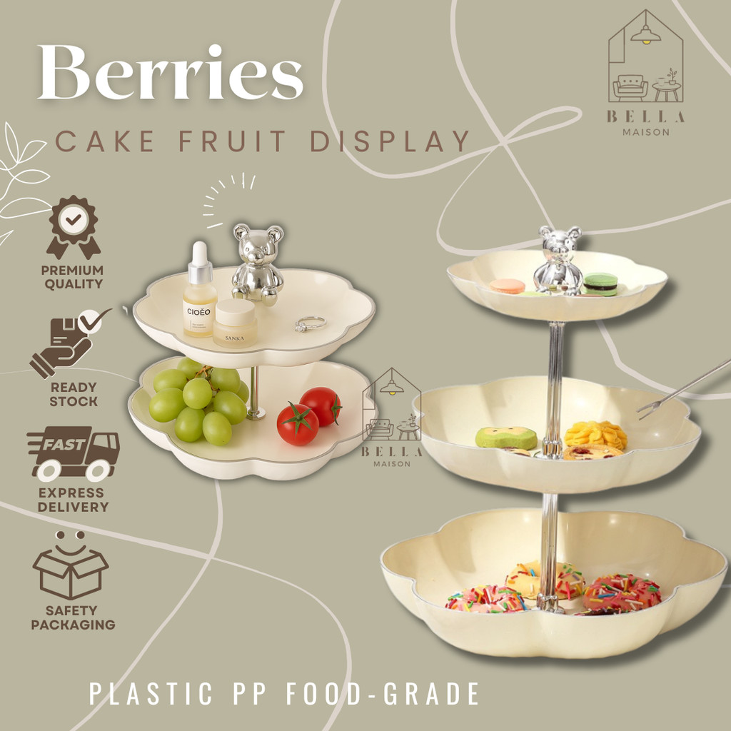 BERRIES Piring Susun Snack Dessert Stand Aesthetic Elegan | Rak Kue Buah 2/3 Tingkat Motif Bunga den
