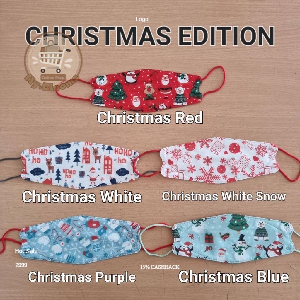 MY BLOOMS - [3 PACK] MASKER KF94 MOUSON MOTIF NATAL/ MASKER KF94 MOUSON/ MASKER DEWASA KF94