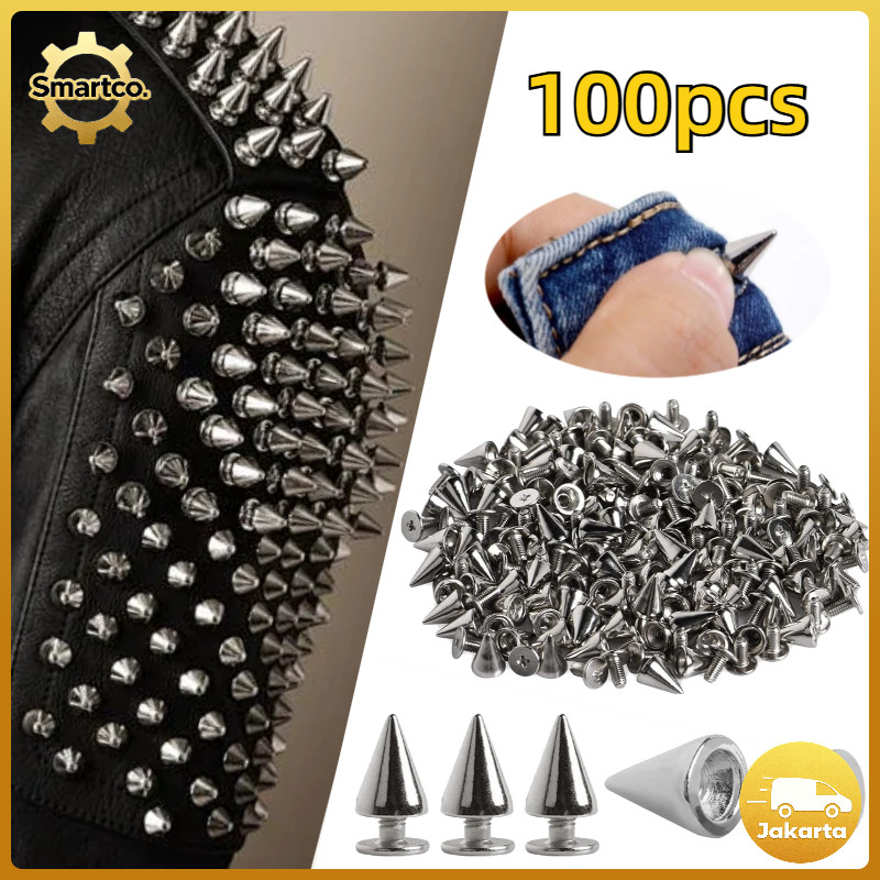 100pcs Stud Spike Punk Paku Rivet Centang Topong Punk Rock Drum Spike Nikel Kuat Mengkilap Stud Spik