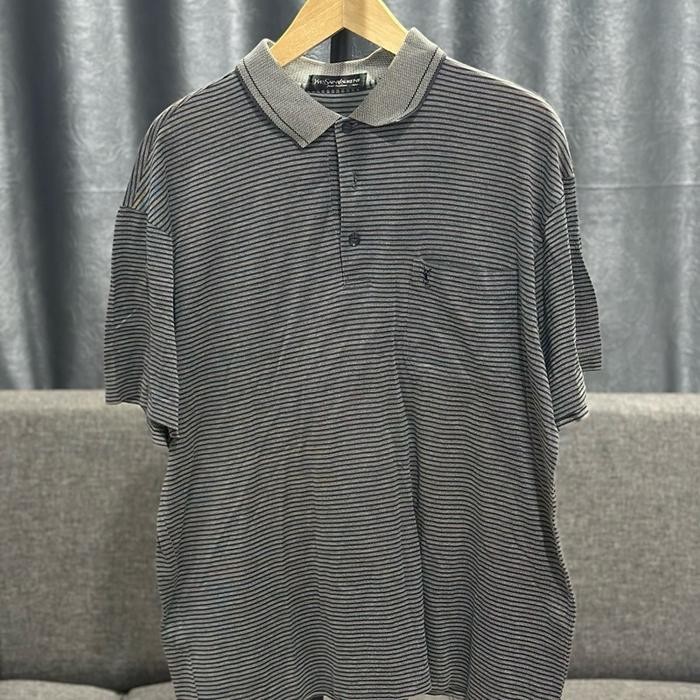 Yves Saint Laurent Gray Striped Vintage Polo Shirt