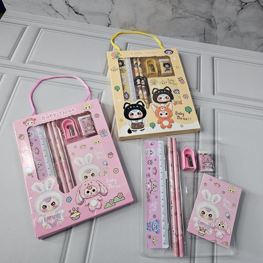 Alat Tulis Anak Lucu Dan Unik 1 Set Lengkap Karakter Baby Three / Sanrio 3