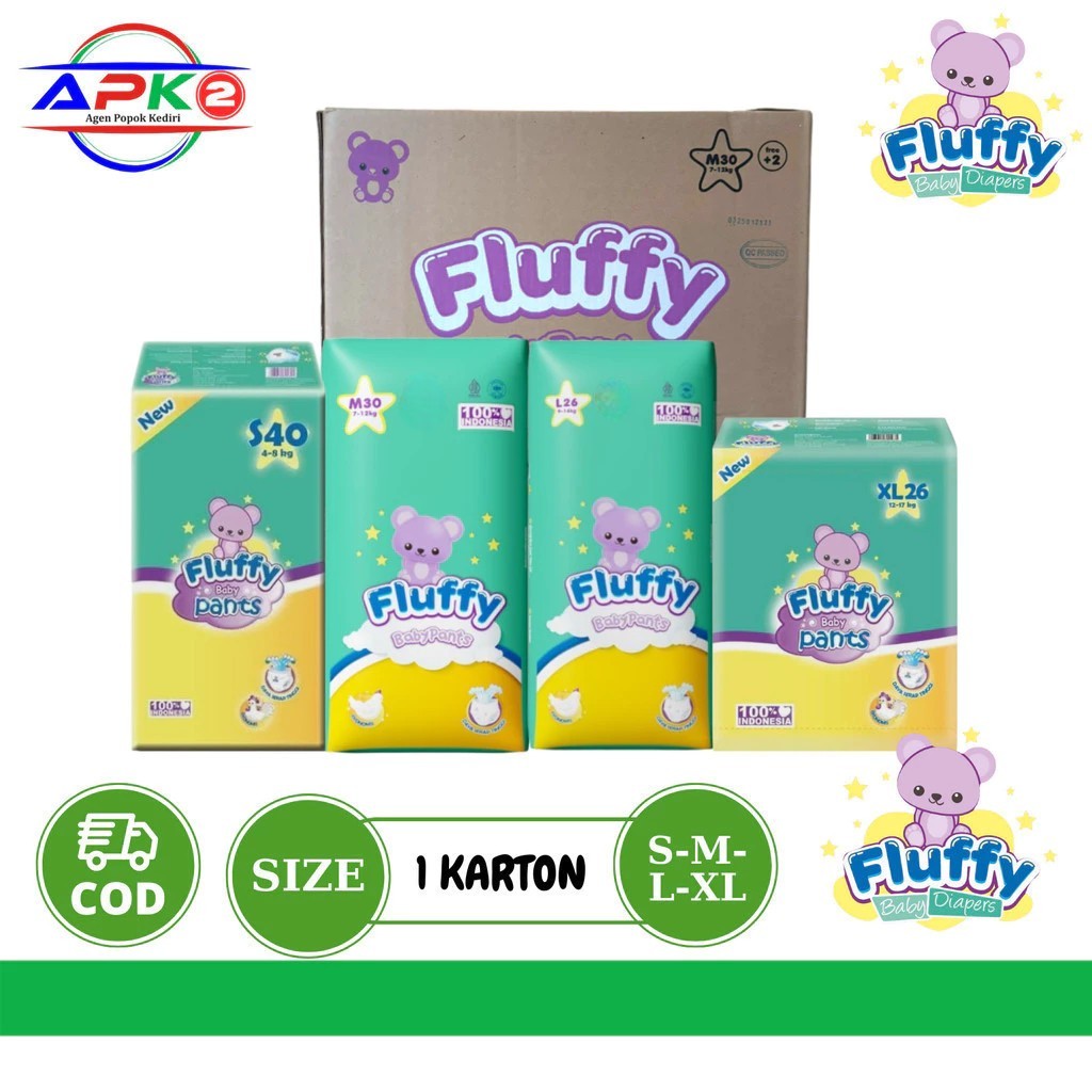 FLUFFY  BABY PANTS CELANA 1 KARTON S40 M30 L26 | FLUFFY NBS40 TAPE PEREKAT | POPOK BAYI CELANA BABY 