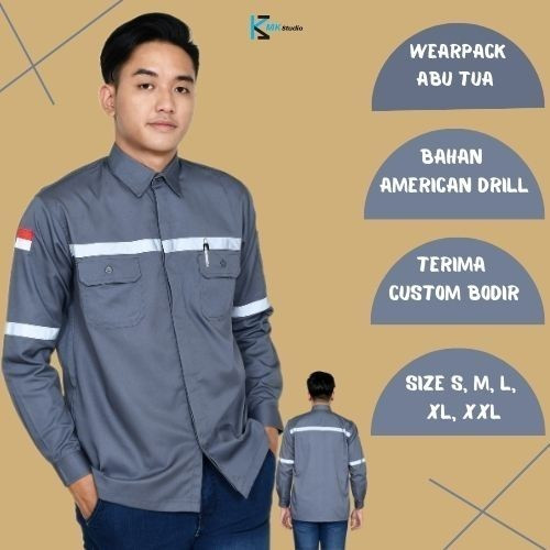 Baju Kerja Proyek/Seragam Kerja Lapangan/Kemeja Safety Lengan Panjang/Baju Proyek Safety/Baju Wearpa