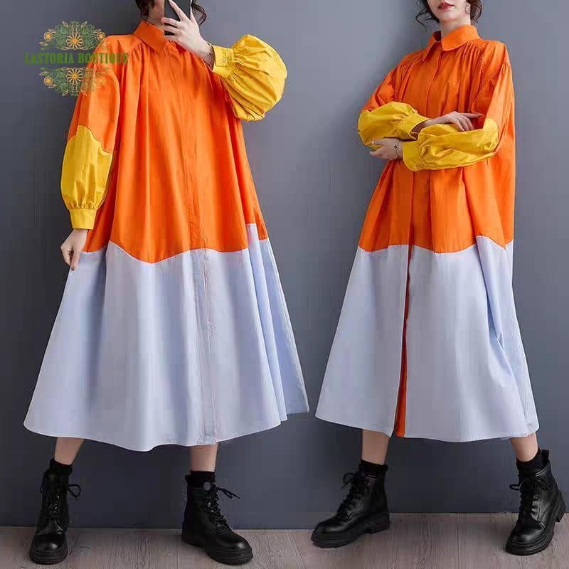 LC1165 Kemeja Midi Dress Fashion Korea Terbaru Lastoria Boutique
