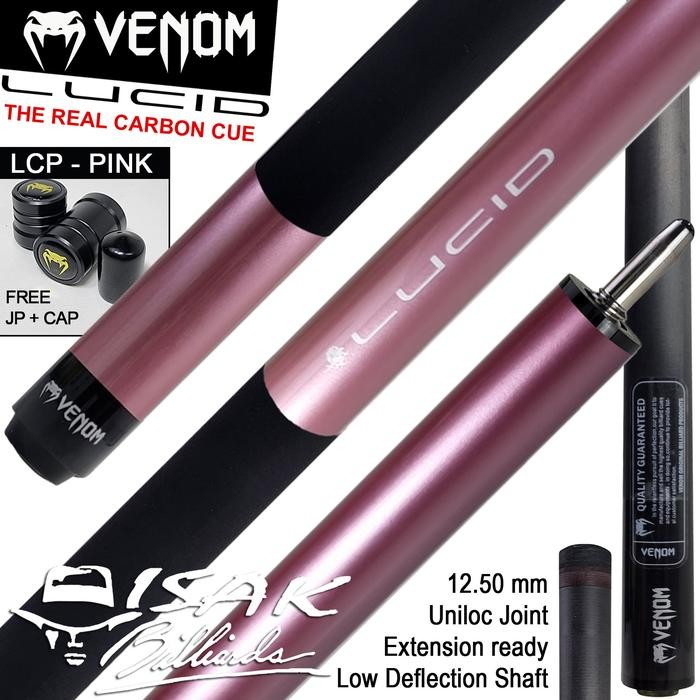Venom Lucid Carbon LCP Pink Cue Uniloc Low Deflection Stick Billiard