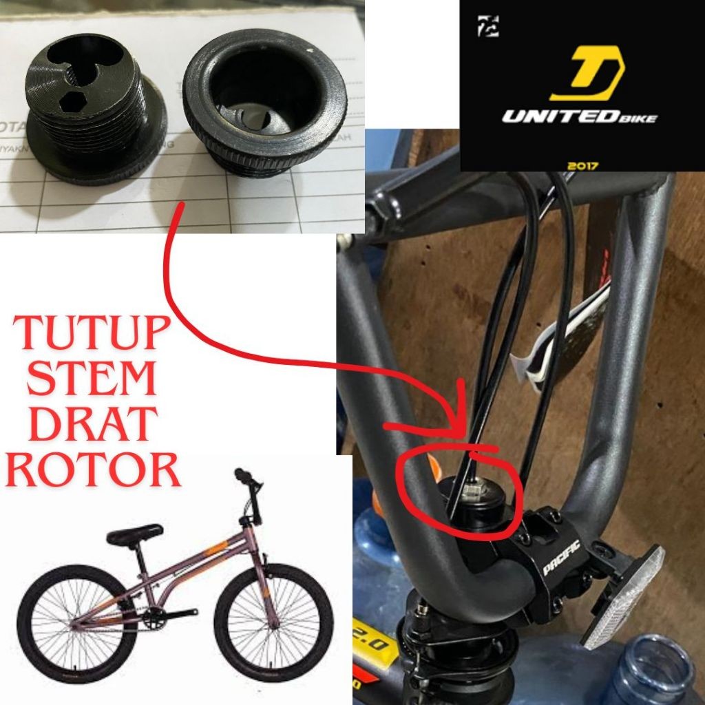 TUTUP BAUT ROTOR STEM United Rev Flat Freestyle BMX Drat Jalur masuk kabel Oversize